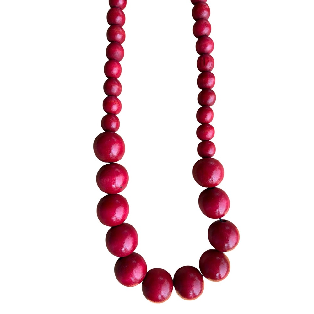 Red Wooden Graduated Bead Statement Necklace‎ Boho Artsy Boho